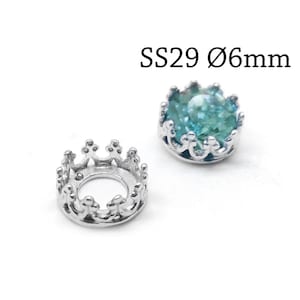 10 copas de bisel de plata esterlina de 6 mm, copas de bisel redondas, Swarovski ss29 - Base de joyería - Engastes de bisel - Copa de bisel con corona - Accesorios JBB