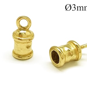 6pcs Brass Leather Cord End Cap ID 3mm with 1 loop, JBB Findings, QFMarket, Cord End Caps, Shiny or Antique Brass, Copper, Silver
