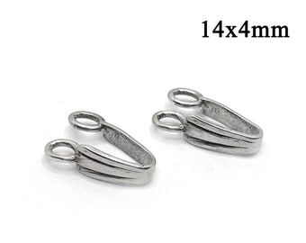 4pcs Sterling silver 925 Bail Donuts stone holder with two stripes - Size 14x4mm  - Pinch Bail, Donuts settings, JBB Findings, Stone holder