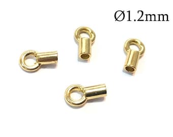 2pcs Solid Gold 14K Crimp End Cap ID 1.2mm, JBB Findings, 14K Yellow Gold End Caps, Chain Ends , End Cap with Loop ID 1.2mm