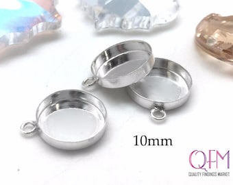 10pcs Silver Bezel Cup, blank Bezel Setting 10mm, Sterling Silver Round Cabochon, Silver Pendant Tray, Jewelry Base, JBB Findings