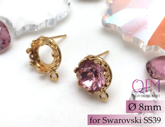 6pcs Bezel Cup Stud Earrings 8mm, Brass Gold plated / Antique Silver Plated, Jewelry Base, Bezel Setting, Fit Swarovski SS39, JBB Findings