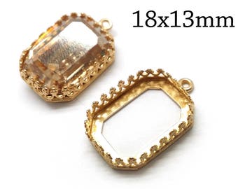 4 pcs Octagon Bezel Cup 18x13mm Shiny Brass, with 1 loop Fits Swarovski 4610 - Jewelry base - Bezel Settings, cabochon setting