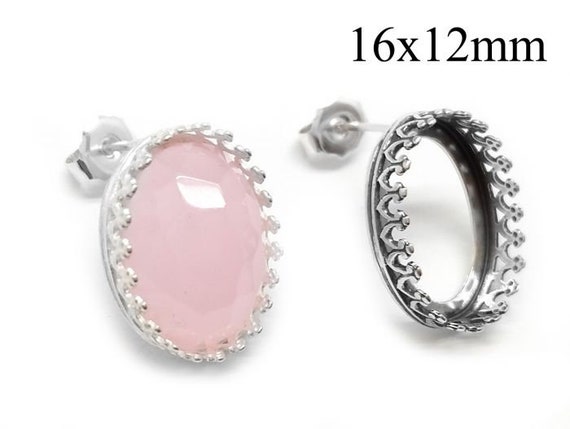 スターリングシルバー925ベゼルカップスタッドピアス2個、オーバル16 x 