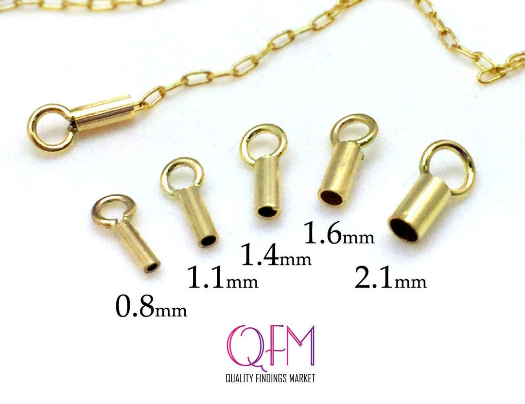 100pcs Gold Filled Crimp End Cap, With Inside Diameter of 0.8mm, 1.1mm