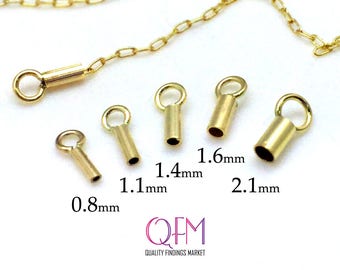 100pcs Gold Filled Crimp End Cap, with inside diameter of 0.8mm, 1.1mm 1.4mm, 1.6mm, 2.1mm - Chain / Cord Ends Caps - Beading Chain End Cap