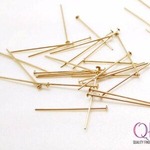 50pcs 14K Gold Filled Head Pins, Flat Head 12mm, 25mm, 37mm, 50mm Nail Headpin 0.5mm / 24 Gauge, Gold Filled Jewelry Supplies image 2