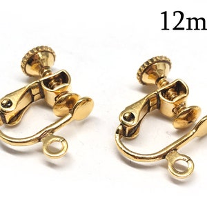 2pairs Clip on Earring Findings 24K Gold plated  / Silver plated, Flat Pad Screw Back with Loop, Earring Settings 3mmround flat pad glue in