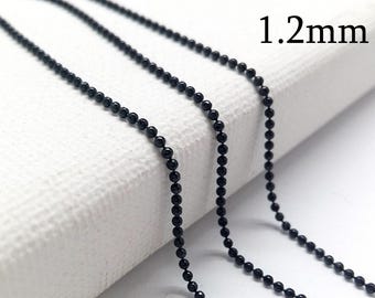 1m (3.28 Feet) Black Oxidized Sterling Silver 925 Bead Chain, Beaded Chain 1.2mm, Thin Delicate Chain, Dotted Chain, Balls chain