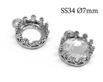 5pcs Sterling Silver 925 Crown Bezel cup Settings 7mm with 1 loop, cabochon setting 7mm Round Bezel Cup with 1 loop Shiny or Antique Silver