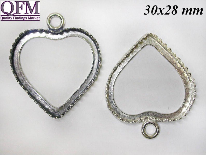 2pcs Sterling Silver 925 Bezel Cup 18mm one loop heart shape Shiny and Antique Silver, Jewelry base, Bezel Cabochon setting Vermeil image 5