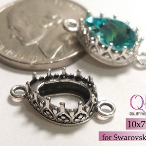 5pcs Drop Bezel Cup 10x7mm Sterling Silver 925, with 2 loops Shiny or Antique Silver Fits Swarovski 4320 - Jewelry base - Bezel settings