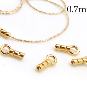 2pcs Solid Gold 14K Crimp End Cap ID 0.7mm, JBB Findings, 14K Yellow Gold End Caps, Chain Ends , End Cap with Loop ID 0.7mm