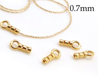 2pcs Solid Gold 14K Crimp End Cap ID 0.7mm, JBB Findings, 14K Yellow Gold End Caps, Chain Ends , End Cap with Loop ID 0.7mm