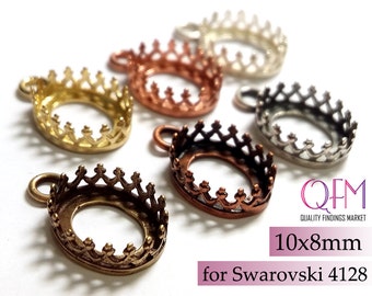 10pcs Oval Crown Bezel Cup 10x8mm Brass 1 loop Finishes: Antique / Shiny Brass, Copper plated, Silver plated - Jewelry base, Bezel Settings