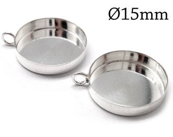 6 st silverbezelkopp, 15 mm silverbezelinfattning, sterlingsilverbas, smyckesbas, silverhängesfat, cabochoninfattning, smyckesbas