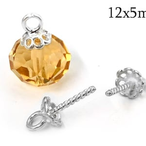 5pcs Sterling Silver 925 Eye Pin Screw Peg Bails for Pearl with 5mm cap, Pendant Pearl holder, Bails for Half drilled bead, JBB Findings
