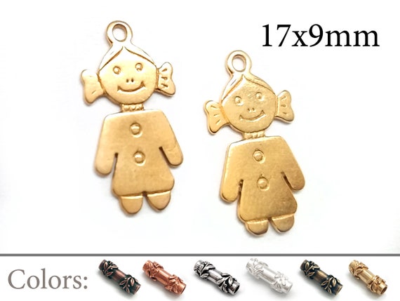 5pcs Girl Charms 17x9mm, People Pendant Children 1 Loop, Little Girl JBB  Findings-qfmarket, Antique/shiny Brass, Copper, Silver, Gold Plated 