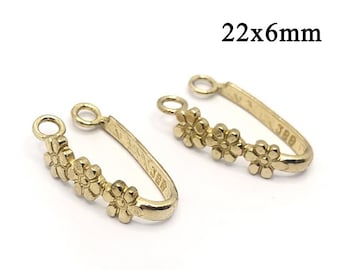 4pcs Brass Flowers Bail Donuts Stone holder 22x6mm with inside length 17mm - Donuts settings, JBB Findings Copper, Silver, Gold plated