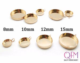 5 pcs Gold Filled Bezel Cup, Round Shaped Setting With Loop, JBB Findings, Available in 8mm, 10mm, 12mm, 15mm, Jewelry Base, Round Bezel