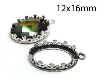 4pcs Oval Crown Bezel Cup 16x12mm Sterling Silver 925 - Jewelry base - with 1 loop Bezel cup - JBB Findings - Oxidized Silver Bezel Setting