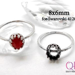 2pcs Sterling Silver Oval Bezel Ring 8x6mm,  Sizes 6, 7, 8, 9 US Crown Ring, Fits Swarovski 4120, JBB Findings, Jewelry Base for Stone