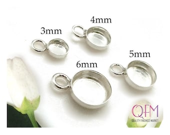 Sterling Silver 925 Round Bezel Cup Pendant Setting 3mm 4mm 5mm 6mm - Pendant Blank, 5pcs