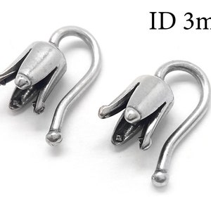 4pcs Sterling Silver Crimp Hook Clasp End Cap ID 3mm, JBB Findings, Silver Crimp End Cap, Silver End Cap, Glue in End Cap, Cord End Cap
