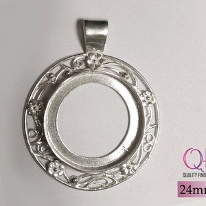 1pc Sterling Silver 925 Bezel cup 24mm flowers Jewelry base Bezel settings for big stones pendant base JBB Findings Cabochon setting image 5