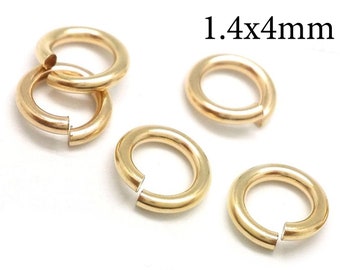 10pcs Gold Filled Jump Rings 15 Gauge 1.4x4mm - Yellow Gold Filled Open Jump Rings Connectors - wire thickness 1.4mm - 4mm Inside Diameter