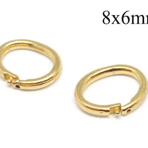 1 anneaux avec cadenas en or massif 14 carats ovales 8 x 6 mm, accessoires JBB, anneaux de cadenas en or jaune 14 carats, diamètre intérieur 8 x 6 mm