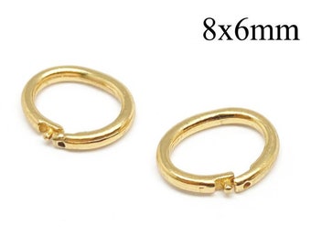 1pc Solid Gold 14K Lock in Jump Rings Oval 8x6mm, JBB Findings, 14K Yellow Gold Link Lock Jump Rings , Inside Diameter 8x6mm