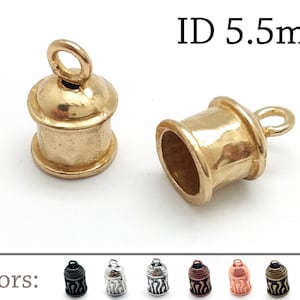 6pcs Brass Leather Cord End Cap ID 5.5mm, Bead Cap, Crimp End Cap, Rope End Cap, JBB Findings Brass, Copper, Silver, Gun Metal image 1