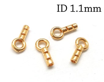 10pcs Crimp End Cap, 24K Gold Plated End Cap ID 1.1mm, JBB Findings, Gold End Caps, Gold Plated Cord Ends, End Cap with Loop ID 1.1mm,