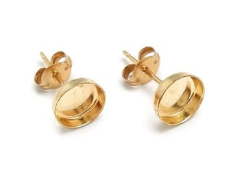 2pairs Gold Filled 14K Stud Earrings Round Bezel Setting, Cabochon settings 3mm, 4mm, 5mm, 6mm, 8mm, 10mm, 12mm, Stone Earring post Settings
