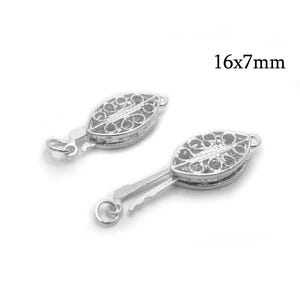 1pc Sterling Silver 925 Oval Filigree Fishhook Box Clasp 16x7mm with 1 loop,  Pearl Clasp, Vintage Clasp, Lemon Secure Fastener, Eye Clasp