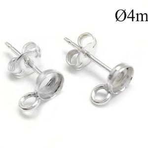 10pcs Sterling Silver 925 Round Bezel Earring post settings 4mm with loop, stud earrings for cabochon, Earring base, Bezel settings, JBB