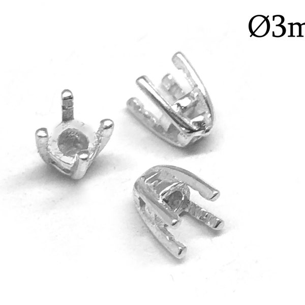 10pcs Sterling Silver 925 Round Bezel Cup 3mm with 4 prongs without loops, Jewelry base, Bezel settings, Crown Bezel, JBB findings
