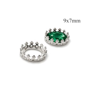 Sterling Silver 925 Oval Crown Bezel Cup 9x7mm - Cabochon Setting without Loop, 2pcs image 1