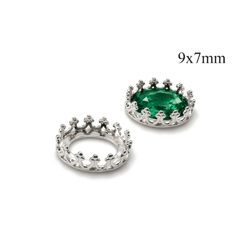 Sterling Silver 925 Oval Crown Bezel Cup 9x7mm - Cabochon Setting without Loop, 2pcs image 1
