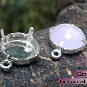 4pcs Sterling Silver 925 12mm Round Bezel Cup with 1 loop Fits Swarovski Rivoli 1122 - Jewelry base - Bezel settings, cabochon setting