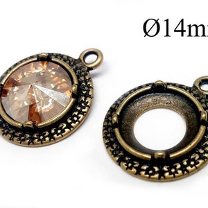 4pcs Pewter Round Bezel Cups 14mm, Jewelry Bezel settings for Swarovski 14 mm Rivoli Stones - Brass, Copper, Copper, Silver, Gold Plated