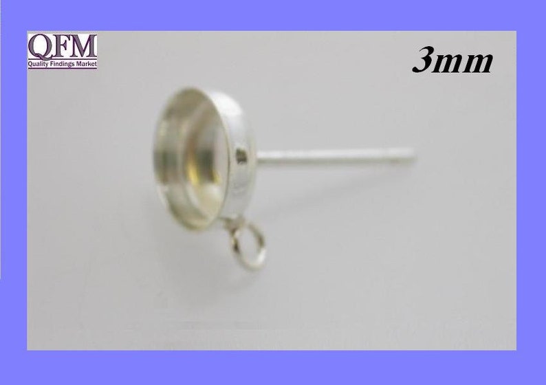 post earrings Jewelry base 10 pcs Sterling Silver 925 stud bezel earrings round setting with loop 3mm shiny silver Silver earrings