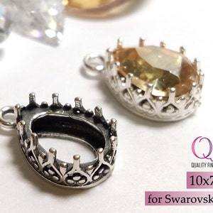 5pcs  Tear drop Bezel Cup 10x7mm Sterling Silver 925, with 1 loop Shiny or Antique Silver Fits Swarovski 4320 - Jewelry base, Bezel settings