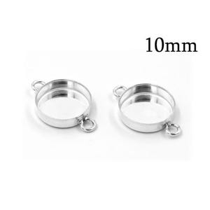 6pcs Sterling Silver 925 Bezel Settings Round 10mm with 2 loops, blank Bezel Cup for Cabochon10mm, Tray link, Jewelry Base, JBB Findings