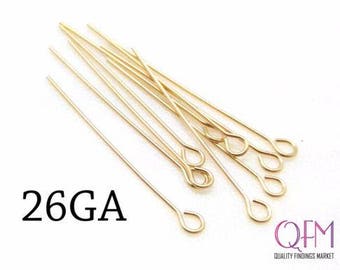 50pcs 14K Gold Filled Eye Pin, Loop Pin, 0.4mm / 26 Gauge Wire Thick, 26 GA Eyepins, Earrings, Gold Filled Jewelry-Headpins-Wire length 20mm