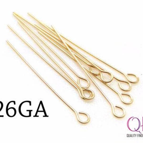50pcs 14K Gold Filled Eye Pin, Loop Pin, 0.4mm / 26 Gauge Wire Thick, 26 GA Eyepins, Earrings, Gold Filled Jewelry-Headpins-Wire length 20mm