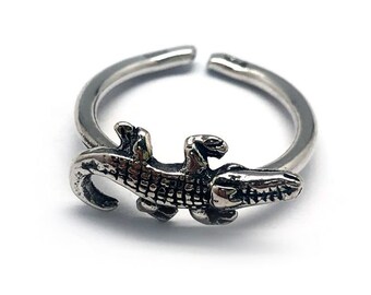 1pc Sterling Silver 925 Crocodile Alligator Adjustable Ring, Animal ring, JBB Findings