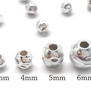 100 stuks gehamerde tussenkralen in sterlingzilver 925 verkrijgbaar in 3 mm, 4 mm, 5 mm, 6 mm - Zilveren kralen voor ketting, metalen kralen voor armband