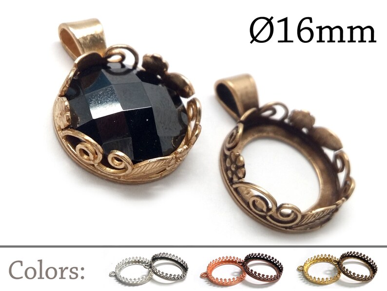Bezel settings Brass Pendant Jewelry base Copper Silver plated JBB findings flowers and leaves 3pcs Brass Round Bezel Cup 16mm
